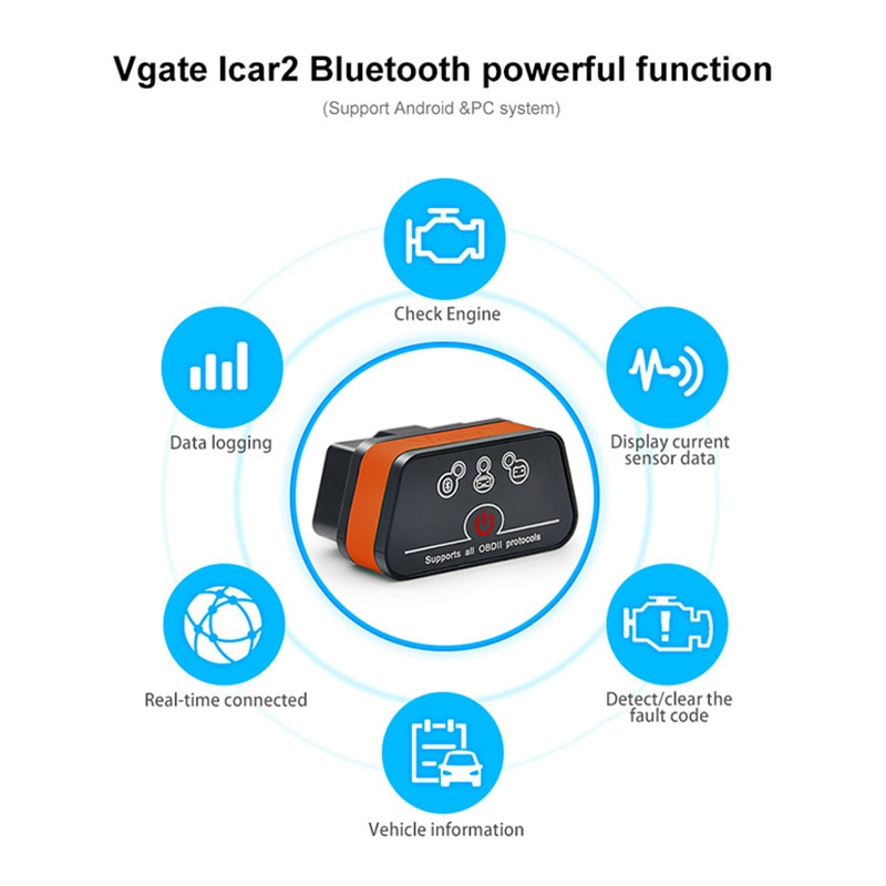 Vgate icar2 Bluetooth/Wifi OBD2 Diagnostic-tool ELM327 Bluetooth/wifi OBD 2 Scanner Mini ELM327 for android/PC/IOS Code Reader - Image 2
