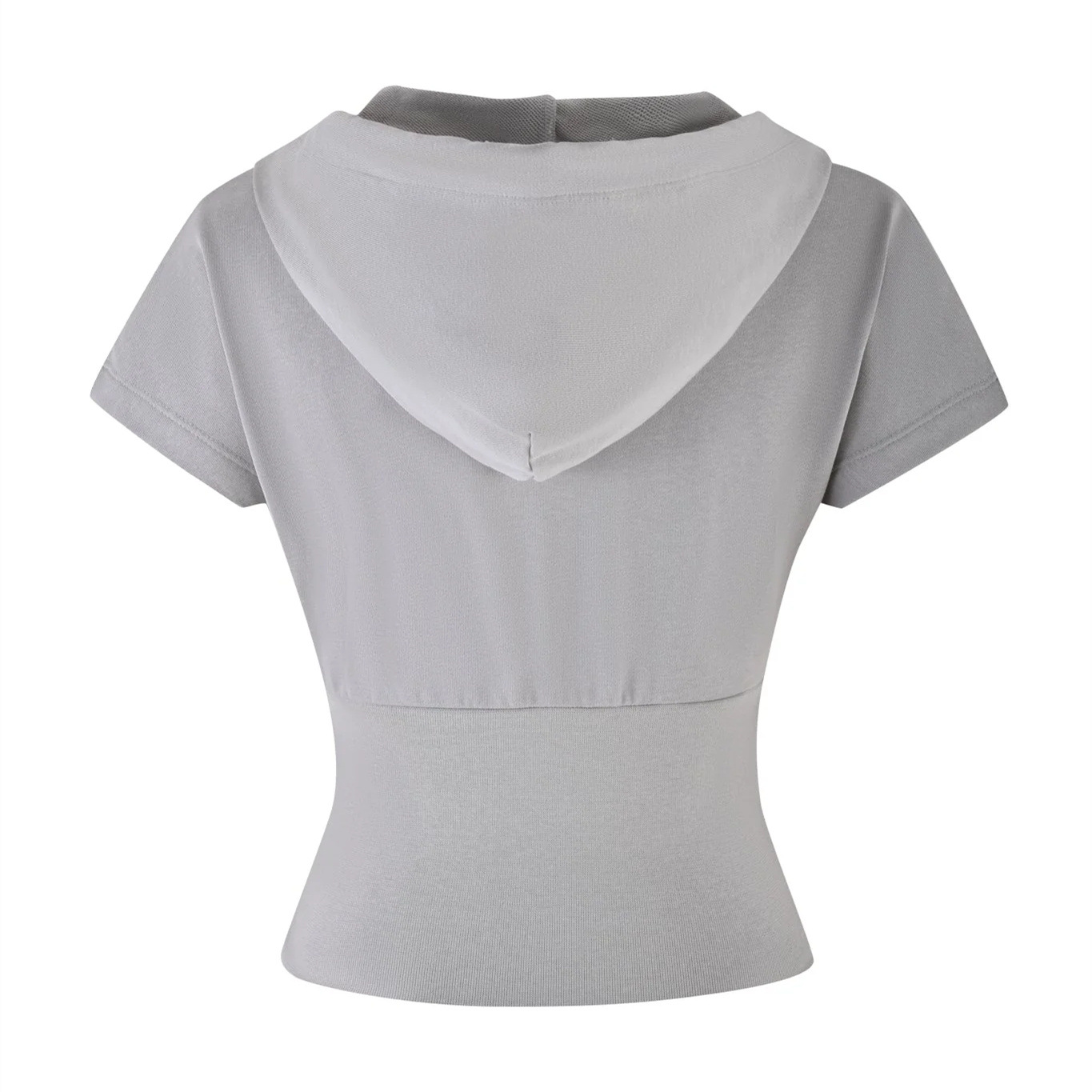 Women's Pure Color Sports Leisure Top with Hood Half Zipper Slim Deep V-neck Short Sleeve - Image 4