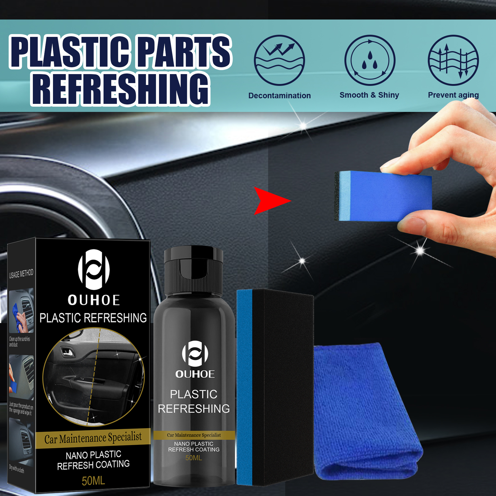 OUHOE Car Plastic Dashboard Refurbisher (30ml Box) Dust-Proof Repair, Interior Cleaning And Polishing, Plastic Whitening Maintenance - Image 3