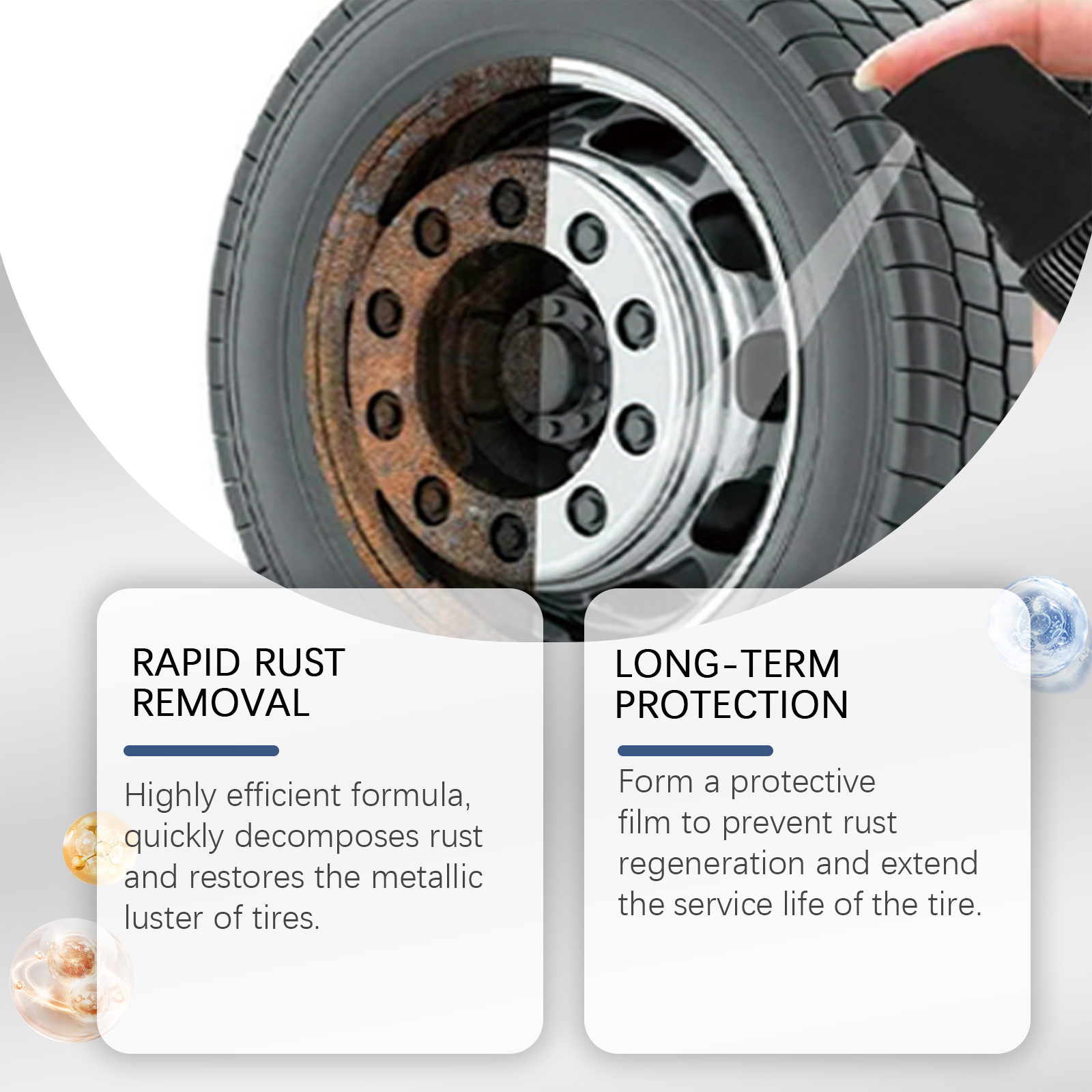 Homonth Automobile Tire Rust Spray, Dust Cleaning Steel Ring Rust Polishing Clean Wheel Rust Remover - Image 3