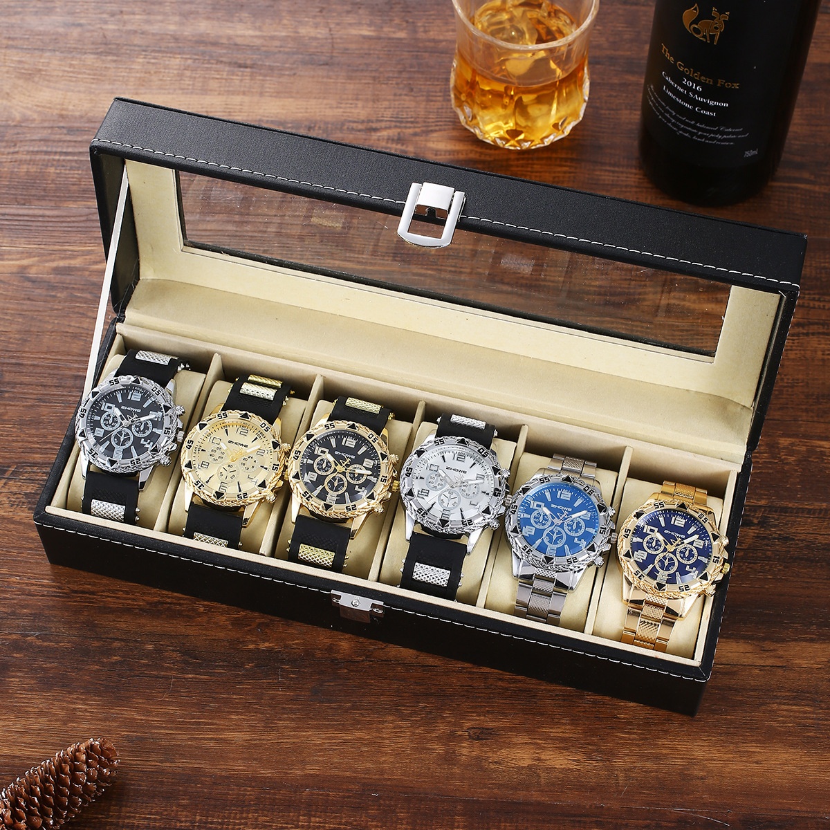 Six-Piece Boxed Watch Men's Steel Band Fashion Party Dress Watch Men's Gift - Image 9